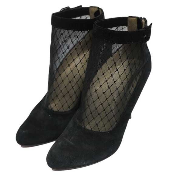 Christian Louboutin "Resillissima 100" Lace Net Stiletto Buckle Suede Heels - Picture 6 of 14